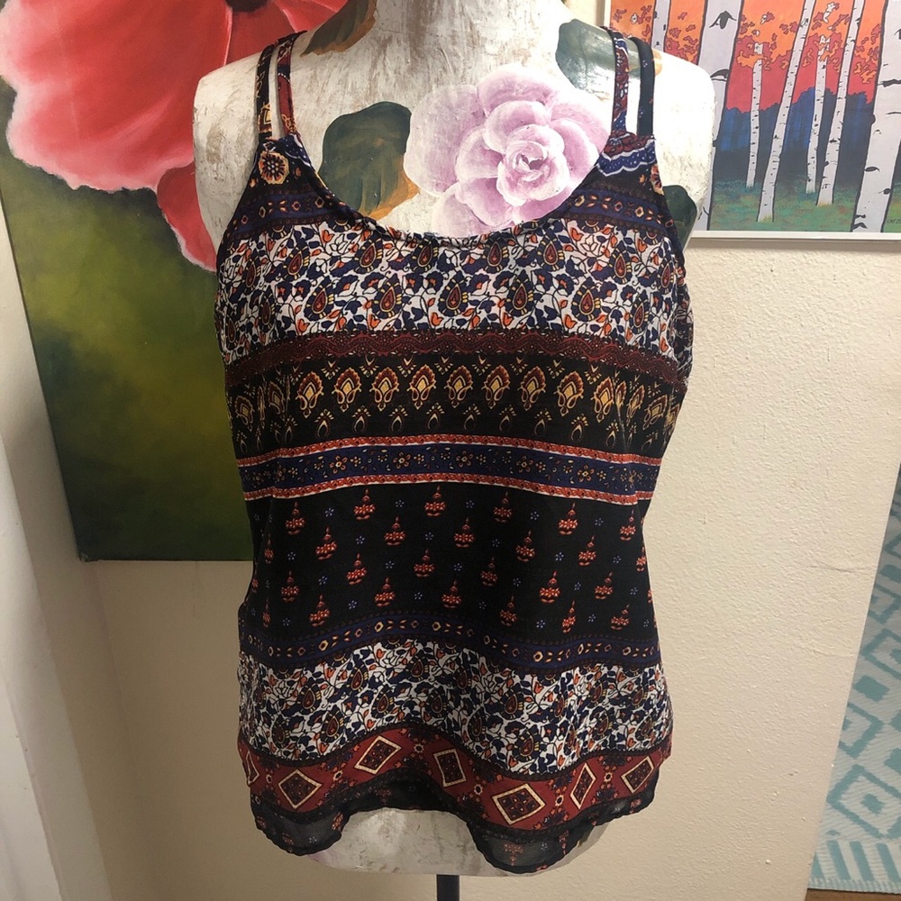 Tribal print tank top with beaded detail